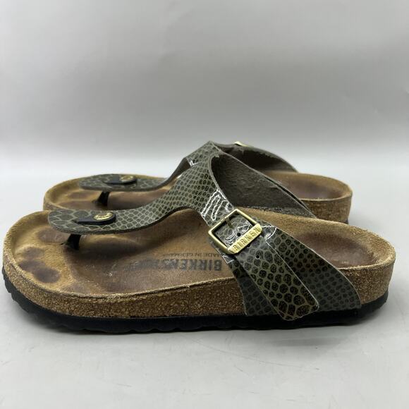 Birkenstock Gizeh Snake Print Sandals Women Size 6 Green Buckle Thong Flip Flops - Picture 3 of 8